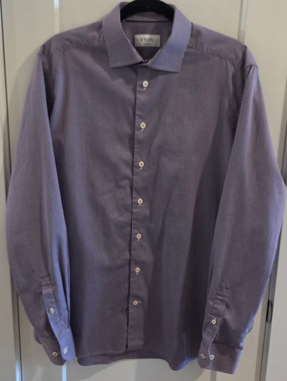 ETON Purple Micro-Plaid Button-Down Shirt - Size Laege 42 / 16.5